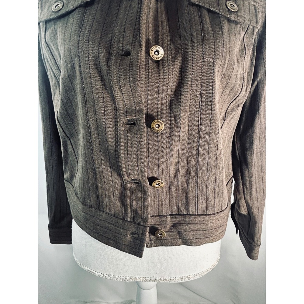 Rafaella Womens Brown Herringbone Pinstripe Button Front Jacket Blazer Brown - Picture 4 of 11